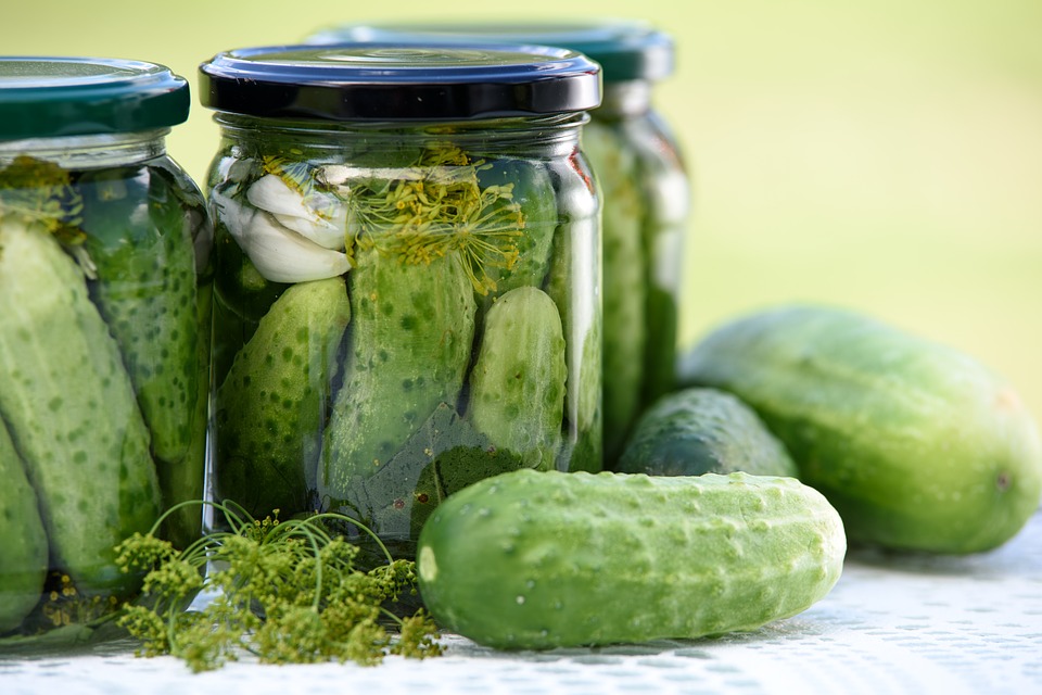 pickles in clear jars